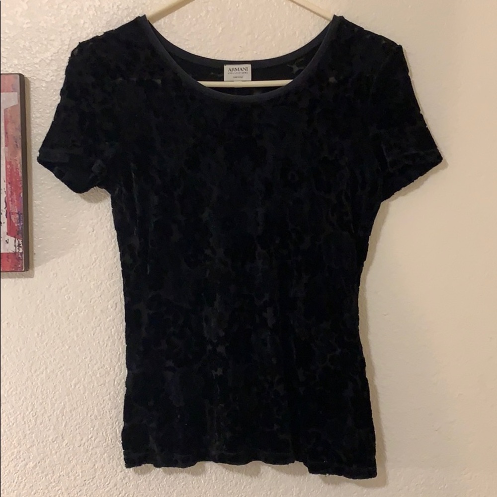 Armani sheer floral suede shirt